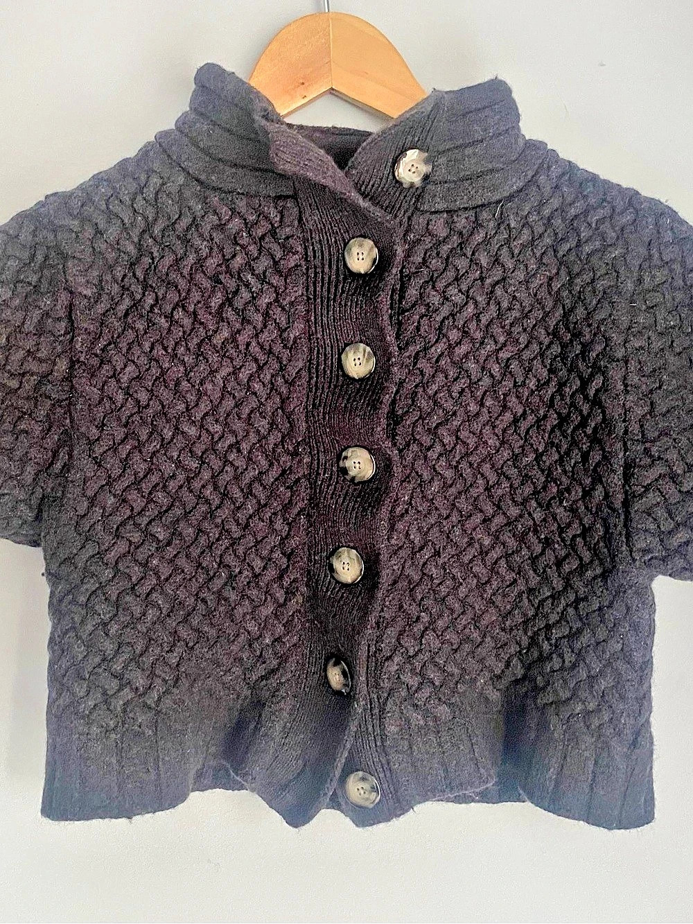 Vintage Jones New York 100% Merino Wool Textured Button Cardigan Charcoal Black